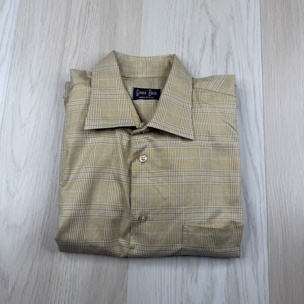 Gitman Bros Mens Beige Plaid Long Sleeve Regular Fit Button Up Shirt Size XL